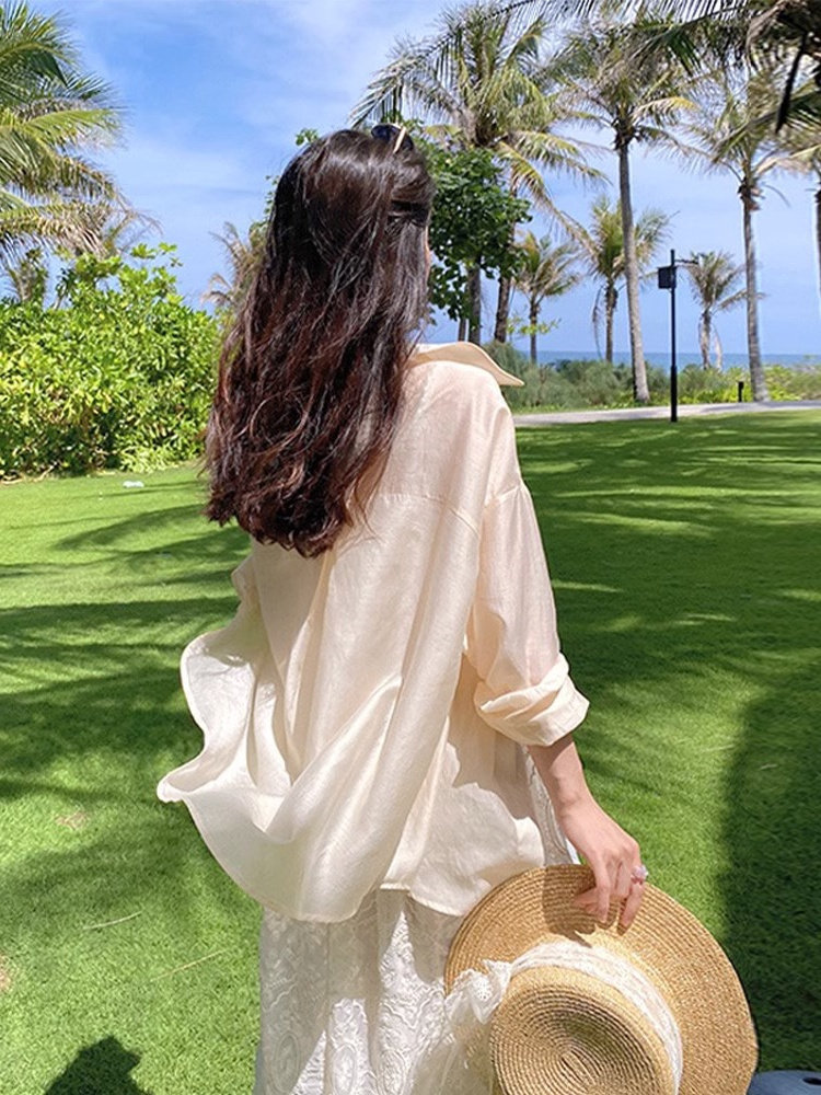 冰丝polo领长袖衬衫女装2026春夏流行单品薄款防晒开衫中长款上衣