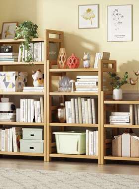 多层楠竹简易置物架卧室落地收纳架书架餐厅厨房木隔板浴室搁物架