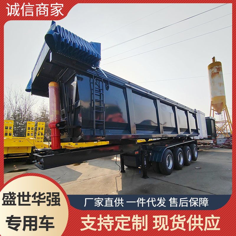 工厂跨境销售4轴60吨沙土碎石运输后翻半挂车10米液压油缸自卸车