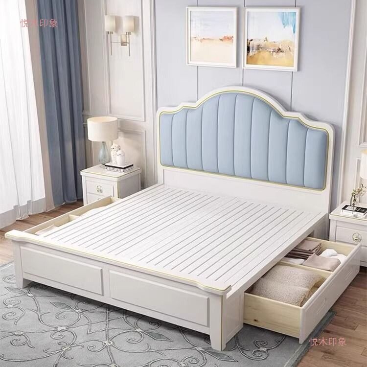全实木单人床1.2m宽小户型儿童加厚1.35m/1.5米/1M家用抽屉储物床