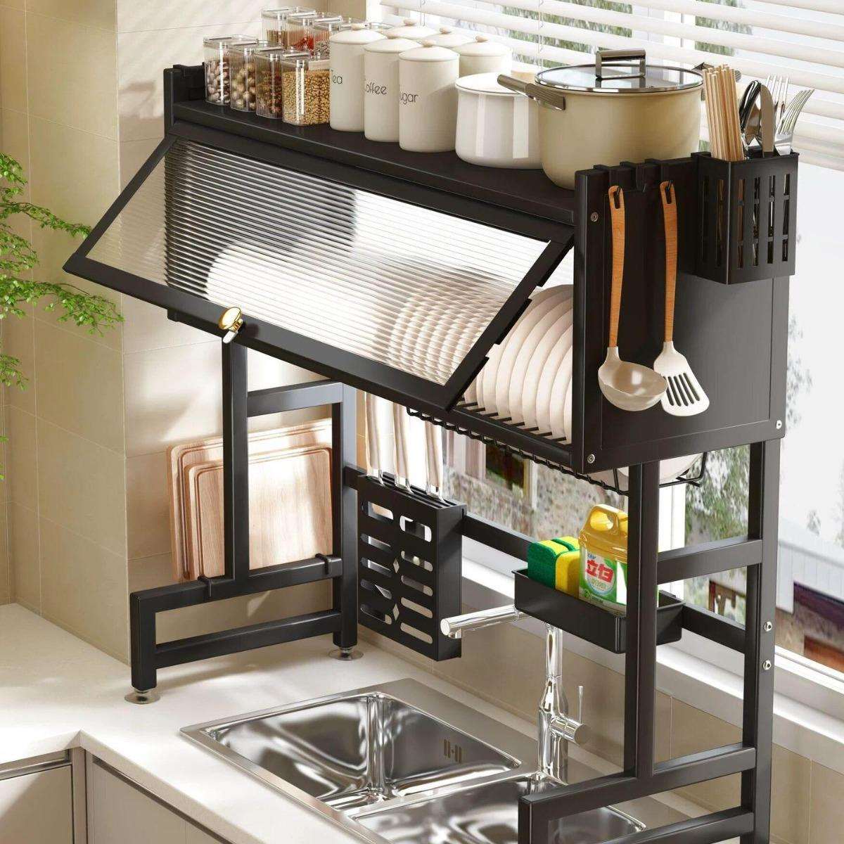 厨房水槽置物架台面碗碟水池碗柜加粗厚防尘带柜门碗盘收纳沥水架