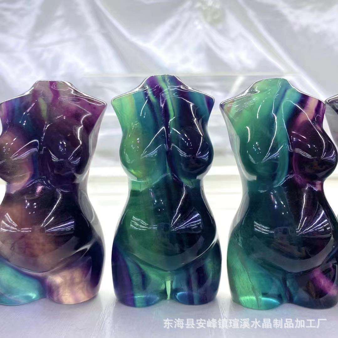 天然七彩莹石孕妇海蓝莹石女模特手工雕刻件工艺品