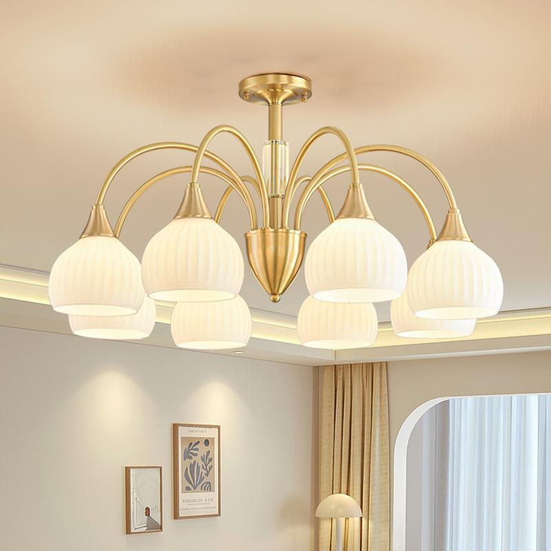 全铜现代简约奶油风客厅吊灯美式轻奢法式婚房卧室吸顶网红灯具