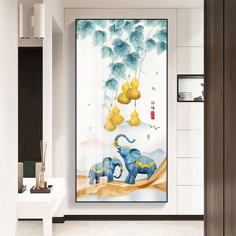 新中式葫芦装饰画五福临门吉祥富贵玄关挂画客厅走廊过道竖版壁画