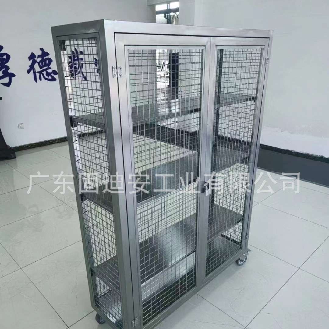 304不锈钢网格货架车仓储物流货笼车货物储存柜分拣周转车带脚轮