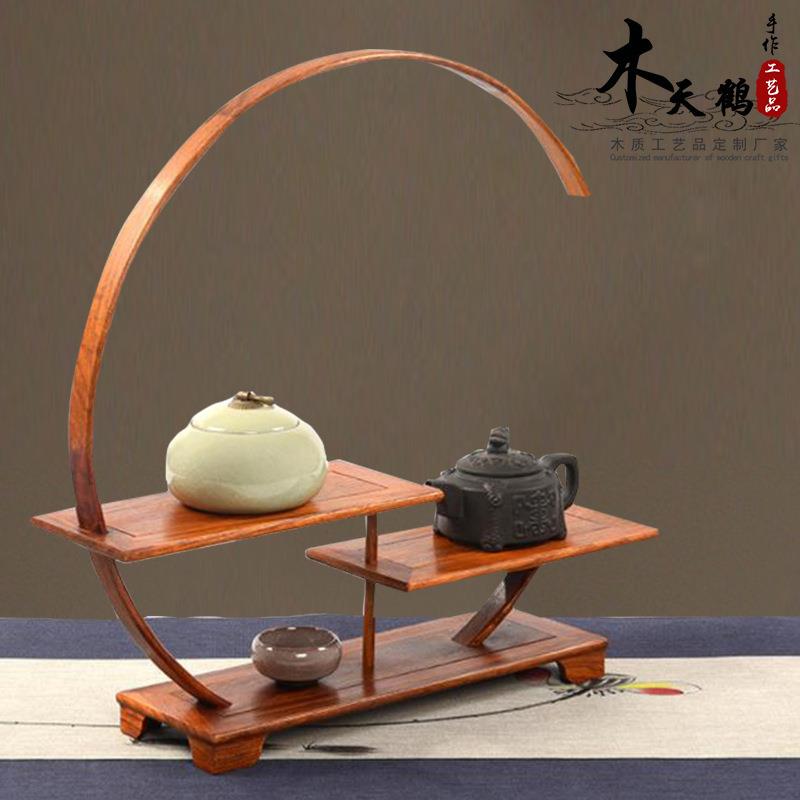 小博古架明清仿古中式多宝阁实木工艺品摆件花梨木茶具圆形展示架