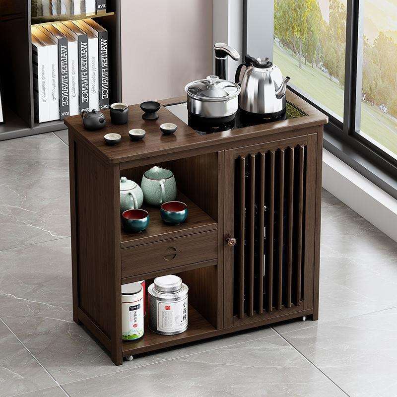 可移动茶台茶桌侧边柜沙发边几储物茶水柜实木带轮烧水壶一体茶几
