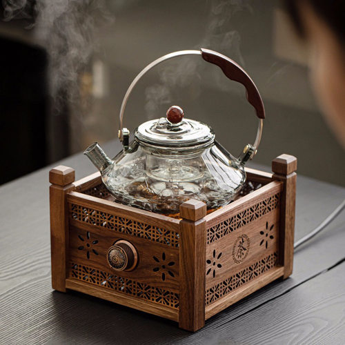 新中式围炉煮茶器具全套装家用室内高端胡桃木电陶炉煮茶炉煮茶壶