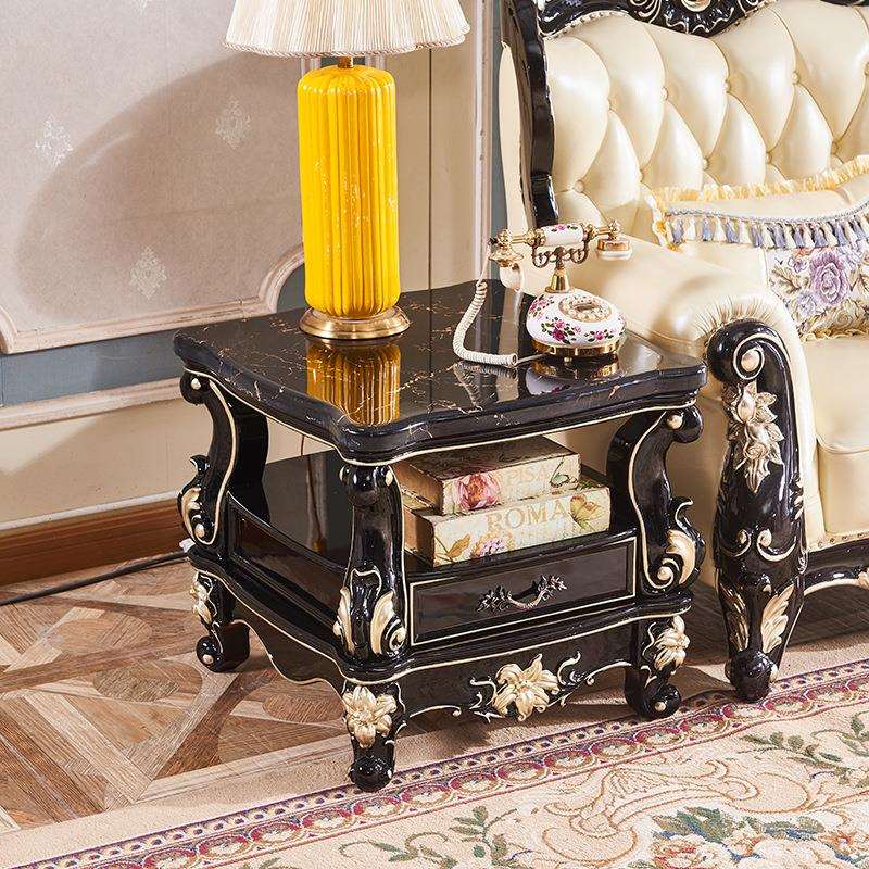 欧式大理石角几美式实木雕花客厅黑檀色正方形小茶几沙发边几方几