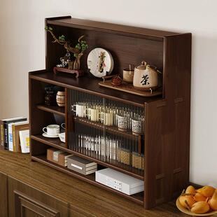 实木桌面置物柜台面茶杯收纳架马克杯茶碗茶具小茶柜餐桌上置物架