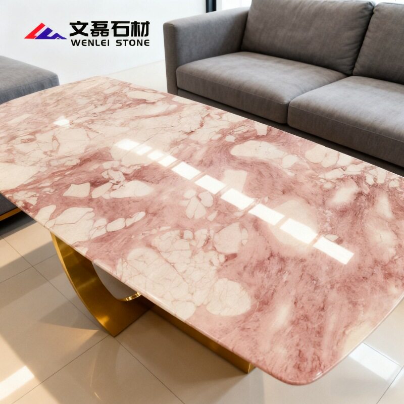 意式轻奢大理石餐桌现代简约宝格li粉家用长方形圆形半成品桌面