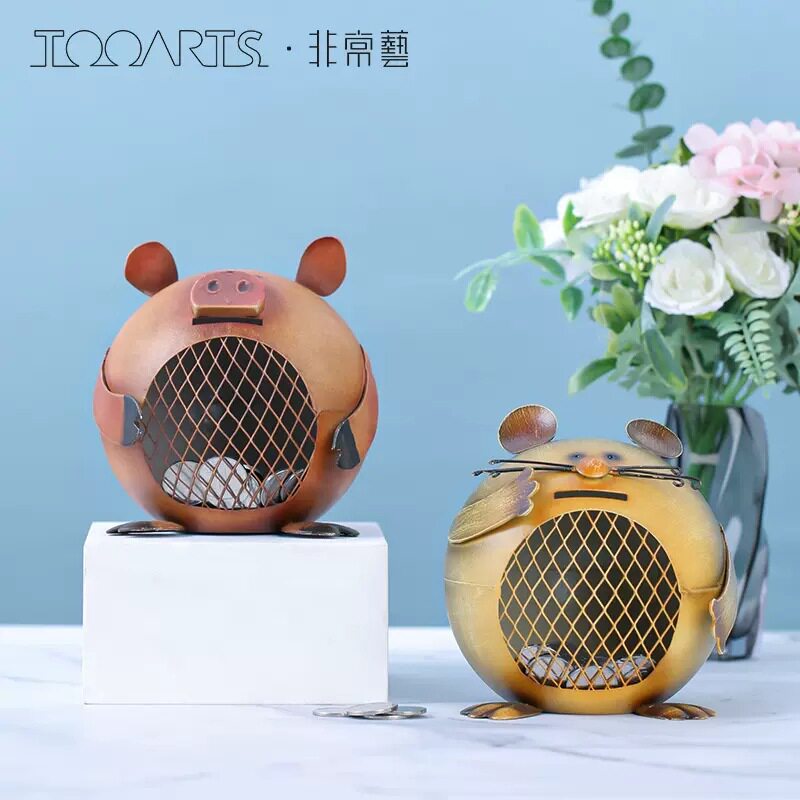 TOOARTS老鼠小猪青蛙卡通动物存钱罐个性居家装饰品创意铁艺存
