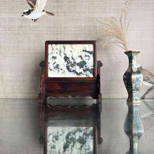 老台屏老挝大红酸枝木雕桌屏嵌石画插屏刺绣台屏摆件