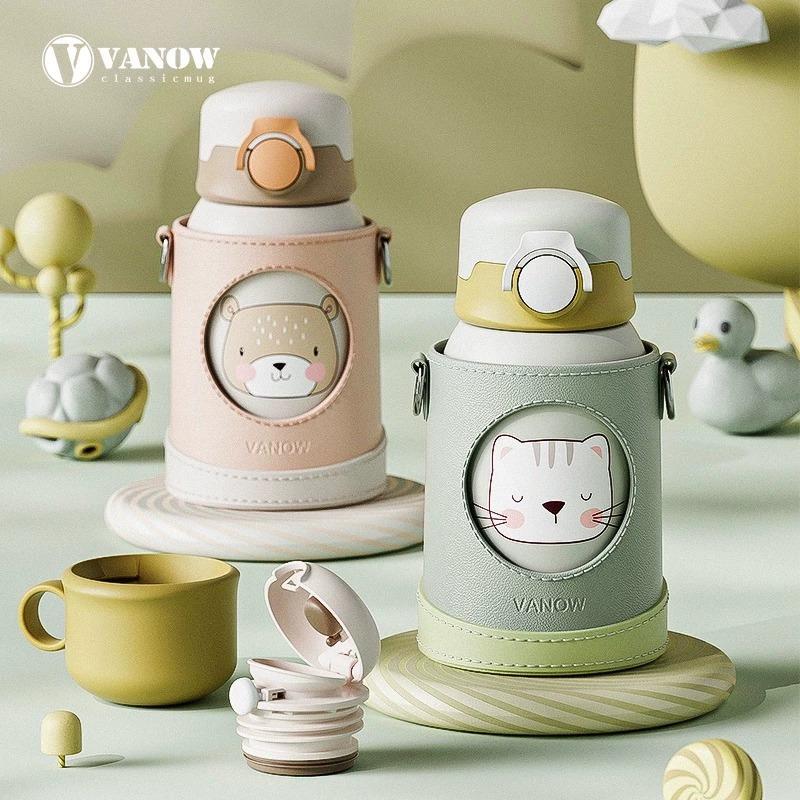 Vanow儿童保温杯带吸管316不锈钢女男幼儿园上学专用水壶杯子