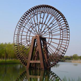 纯手工钢结构木制复古景观水车大型网红电动旋转工艺品摆件成品