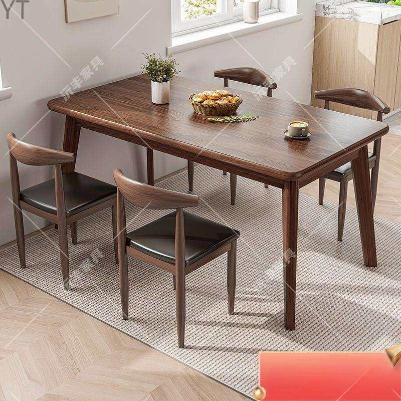 餐桌家用小户型吃饭饭桌简约长方形实木腿小桌子简易餐桌椅组合by