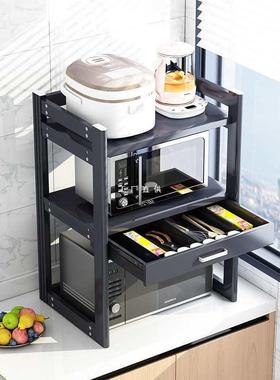 厨房微波炉置物架双层台面带抽屉烤箱收纳架子多功能家用桌面白色