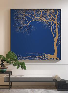 新中式装饰画绿色简约抽象山水轻奢客厅玄关国风壁画方形餐厅挂画