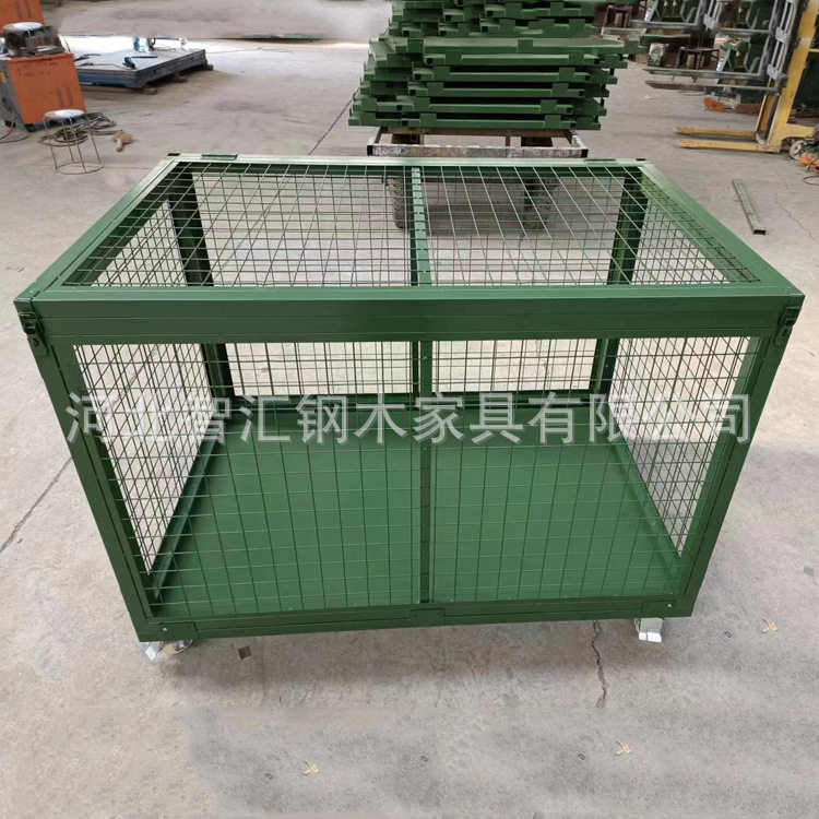 重型仓储移动网箱带轮金属网筐物资周转移动网箱军绿色仓储笼