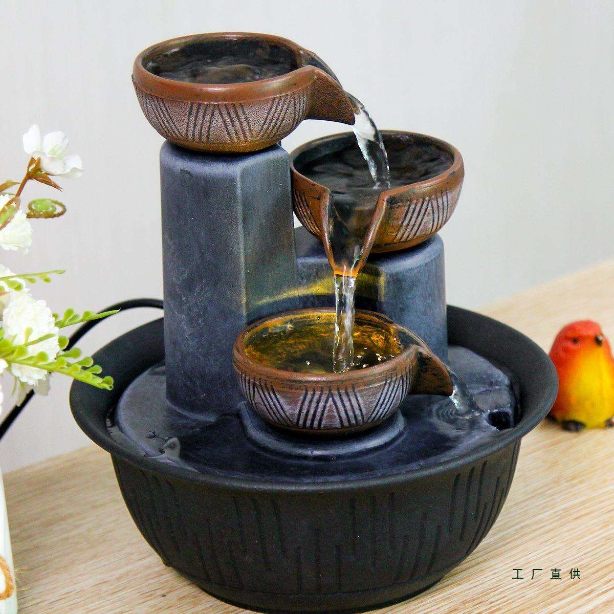 小型流水生财摆件循环水又加湿办公室桌面家居轻奢摆件静心