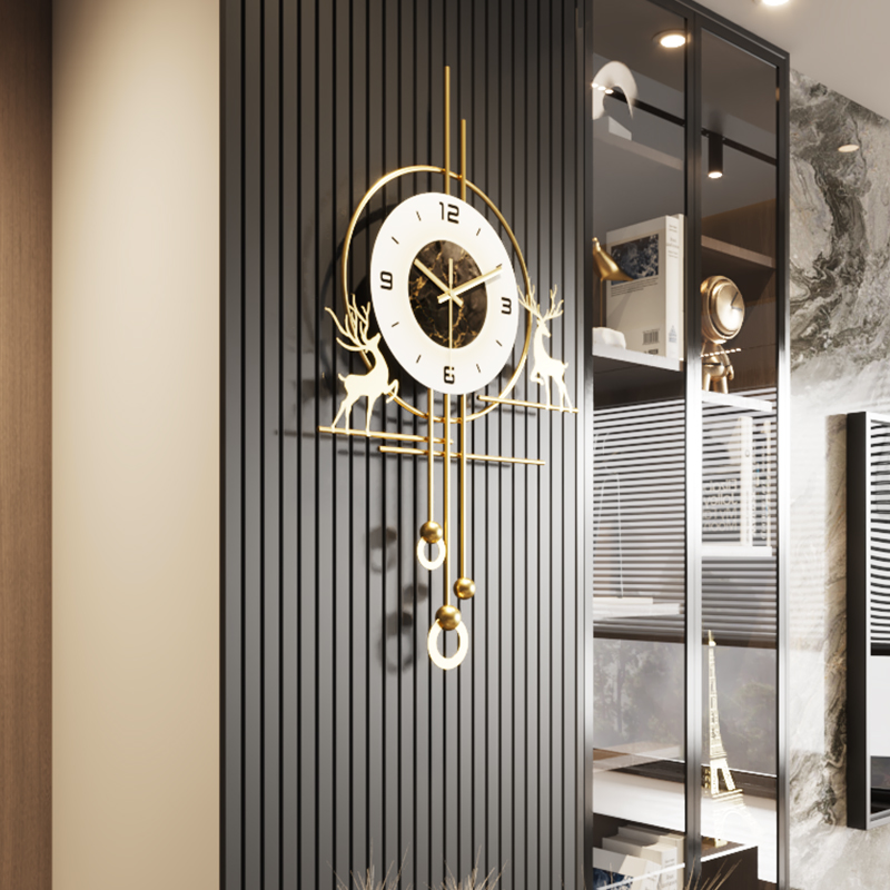 现代简约客厅家用钟表挂钟电视背景墙格栅装饰时钟挂墙免打孔挂表