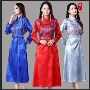 女士蒙古族禮儀舞臺(tái)表演演出服大裙擺蒙古服裝 舞蹈裙蒙古袍生活裝