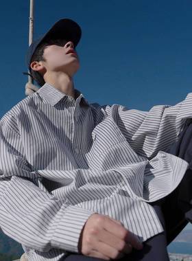 GOGOSOON原创小众春装男士长袖衬衫日系宽松条纹cityboy上衣潮