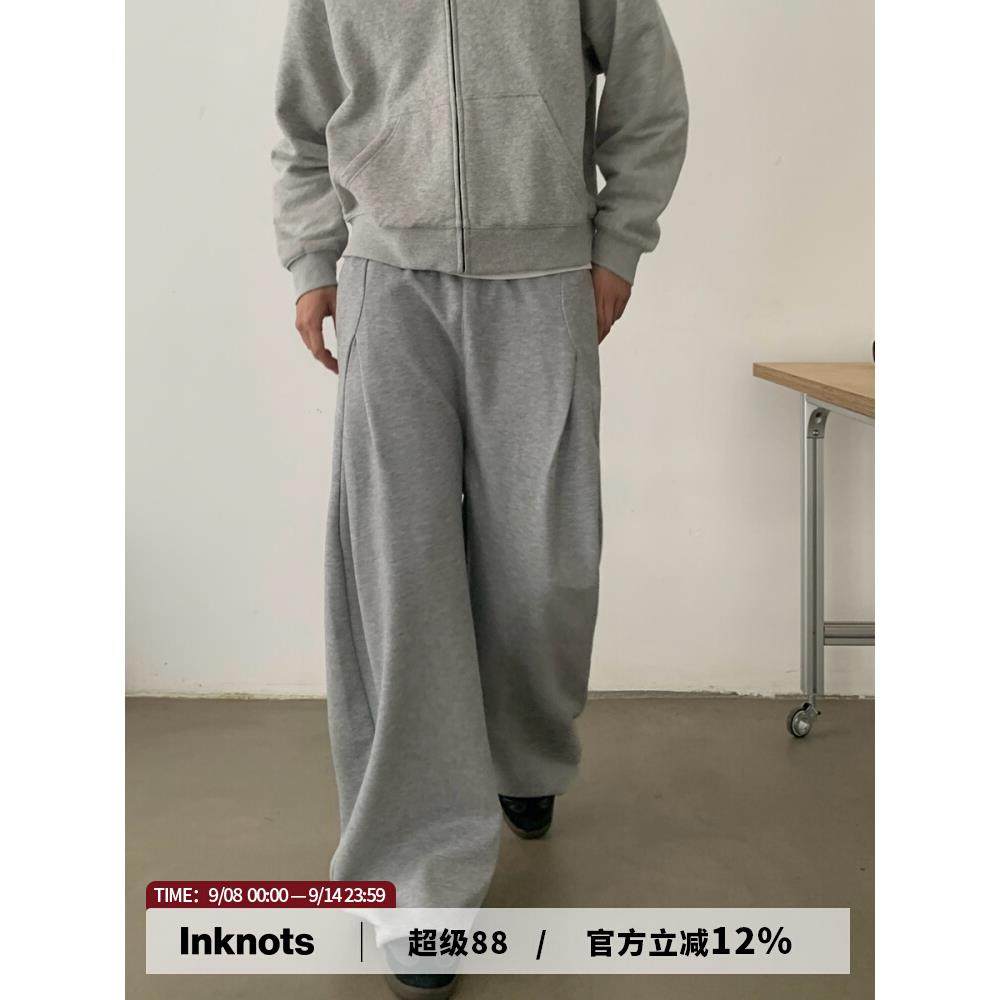 INKNOTS美式复古春季结构剪裁弯刀卫裤男女宽松休闲直筒运动裤潮