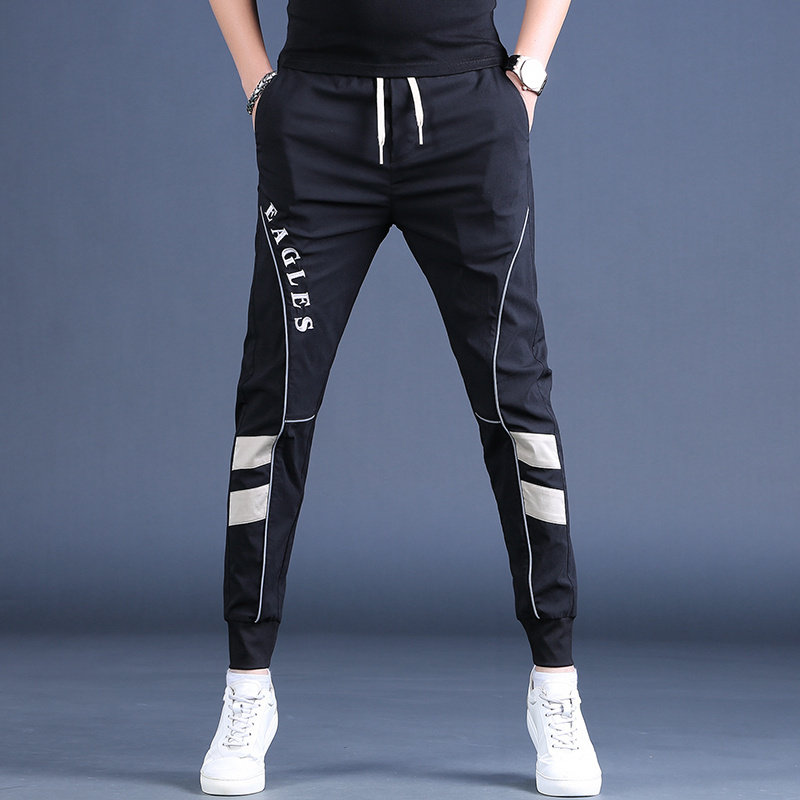 夏季裤子男新款冰丝男士休闲裤潮牌男裤修身运动裤小脚裤男装卫裤