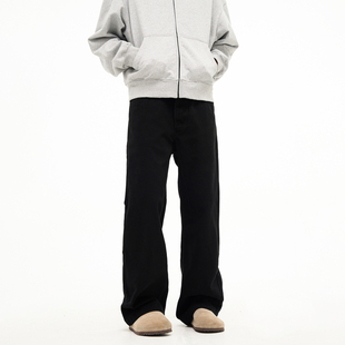 FLYOFF街头潮流直筒微喇黑色牛仔裤男基础款美式休闲cleanfit裤子