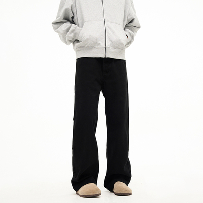 FLYOFF街头潮流直筒微喇黑色牛仔裤男基础款美式休闲cleanfit裤子