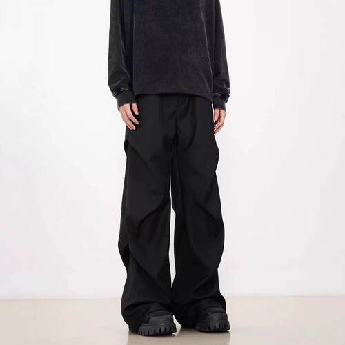 CFH Studio褶皱拖地裤2026春秋季新款微喇休闲裤宽松垂感西裤子