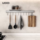 UOCO太空铝厨房挂钩挂杆排钩可移动S型粘贴收纳架壁挂灰色免打孔