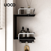 浴室黑色置物架壁挂免打孔卫生间转角架洗手间三角架化妆品收纳架
