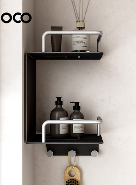 浴室黑色置物架壁挂免打孔卫生间转角架洗手间三角架化妆品收纳架