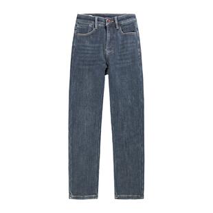 G5G6女士直筒加绒加厚保暖蓝灰色商务宽松百搭牛仔裤冬季新品