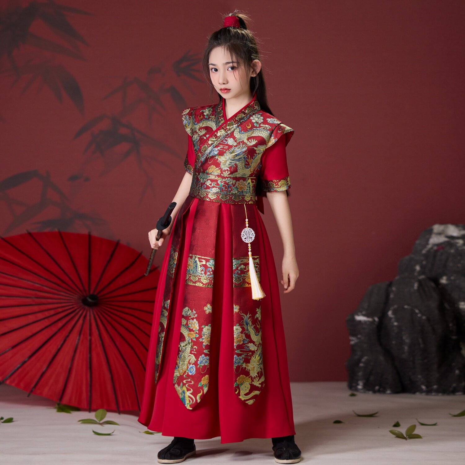 女童汉服花木兰服装2026新款夏季短袖仙侠风古装高档明制帅气唐装图片