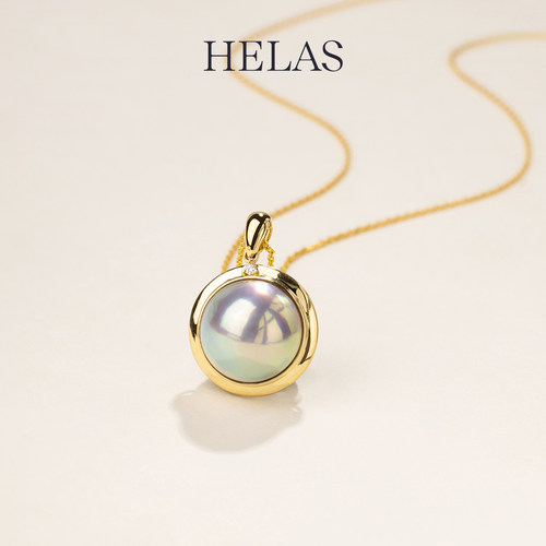 HELAS赫拉18K金钻石马贝珍珠吊坠