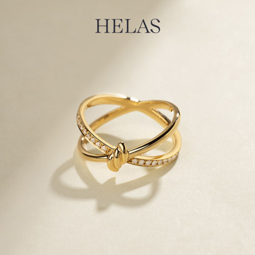 HELAS赫拉18K金钻石双环戒指叠戴