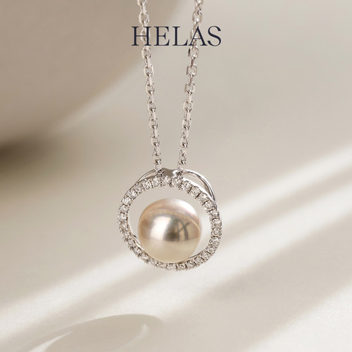 HELAS赫拉钻石圆环海水珍珠吊坠