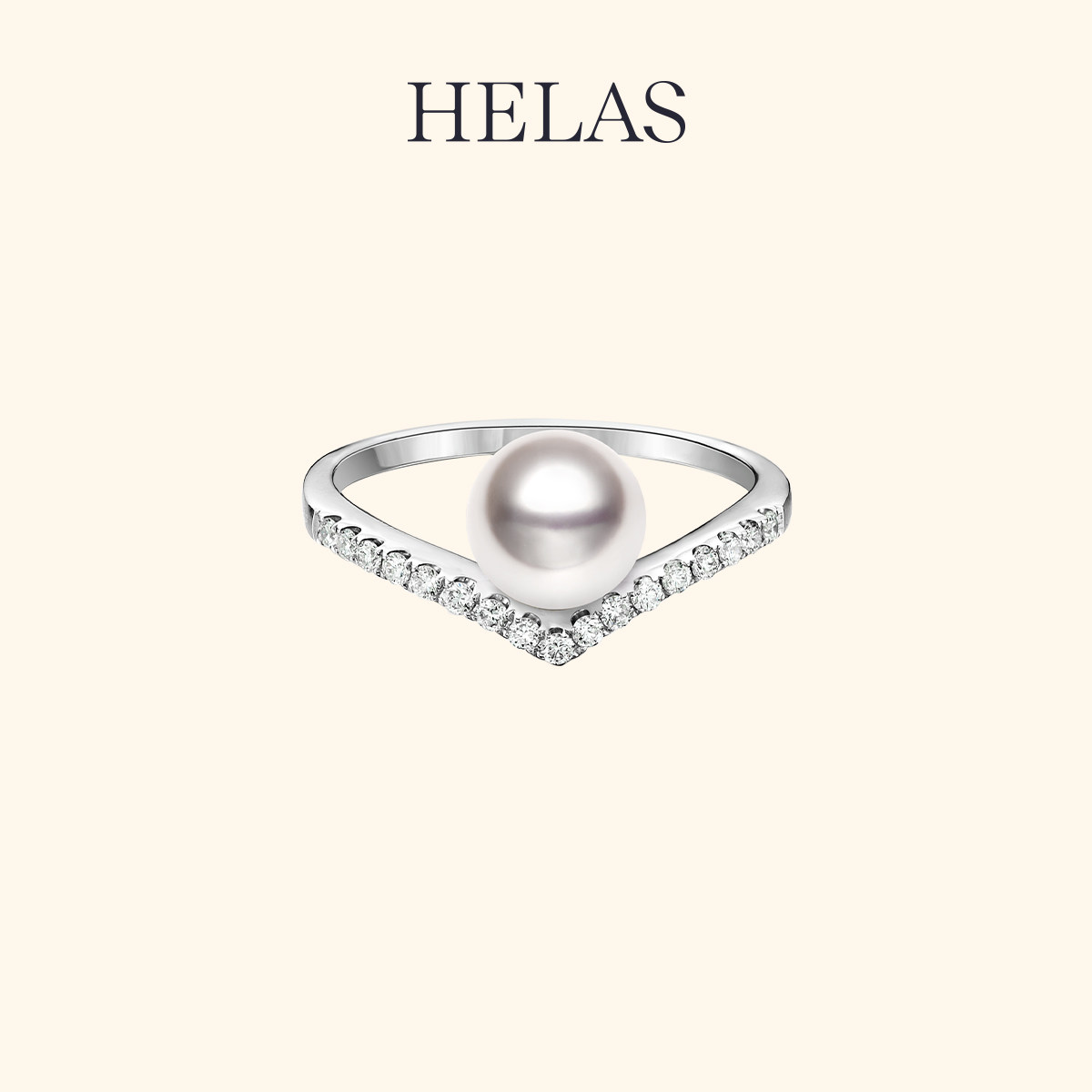 HELAS赫拉倒影系列高亮Akoya海水珍珠戒指18K金钻石珠宝礼物婚戒