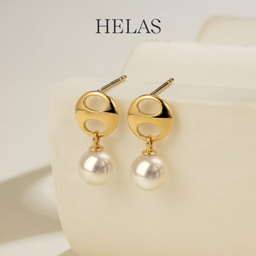 HELAS赫拉18K金素金海水珍珠耳环
