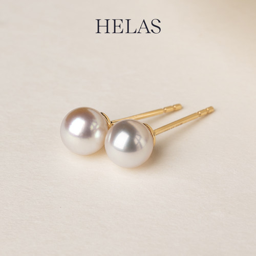 HELAS赫拉更稀缺透亮厚金Akoya海水珍珠耳钉18K金可媲美天女七夕