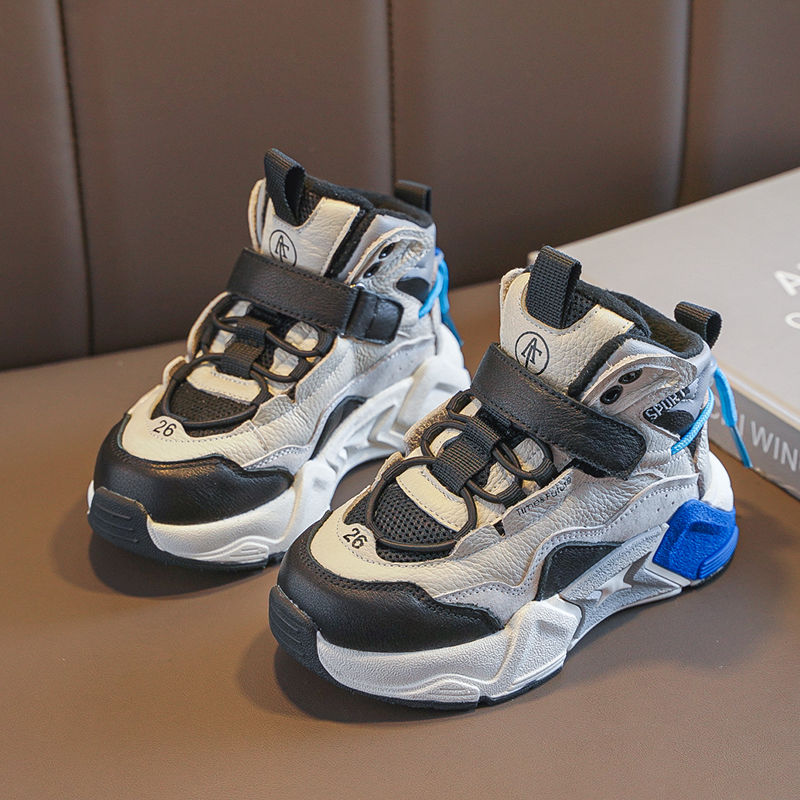 男童运动鞋2025新款秋冬季真皮儿童老爹鞋休闲鞋男孩加绒二棉鞋子