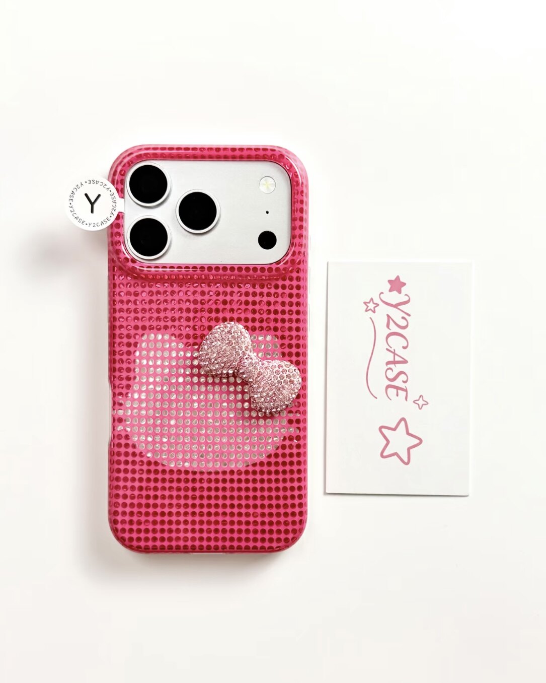 新款玫粉网格kitty立体水钻蝴蝶结适用iPhone17promax甜酷辣妹16promax全包防摔15pro软壳14 13带手链