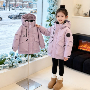 女童冬季加绒派克服2025新款中长款外套女孩洋气加厚上衣保暖棉服