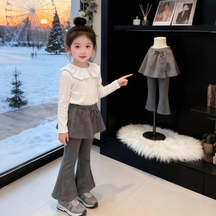 女宝宝休闲裙裤 女童加绒裤 女孩一体绒屁帘喇叭裤 新款 潮 子2025冬季