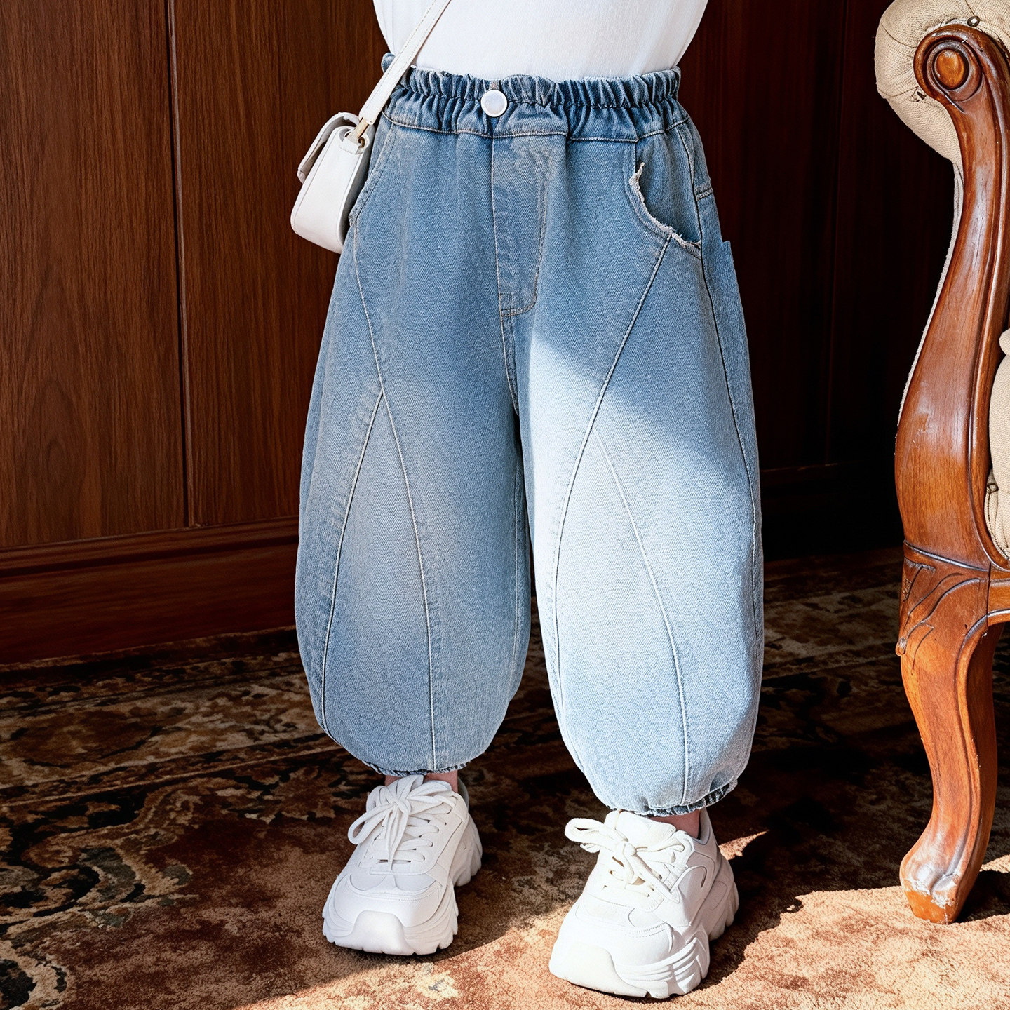 春款女童裤子2026韩版新款卡通印花哈伦牛仔裤女宝休闲宽松春下装