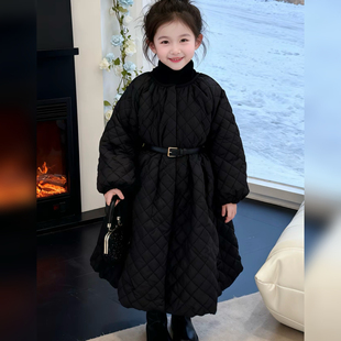 女童棉衣外套2025秋冬加绒加厚洋气女宝宝夹棉风衣长款连衣裙棉服