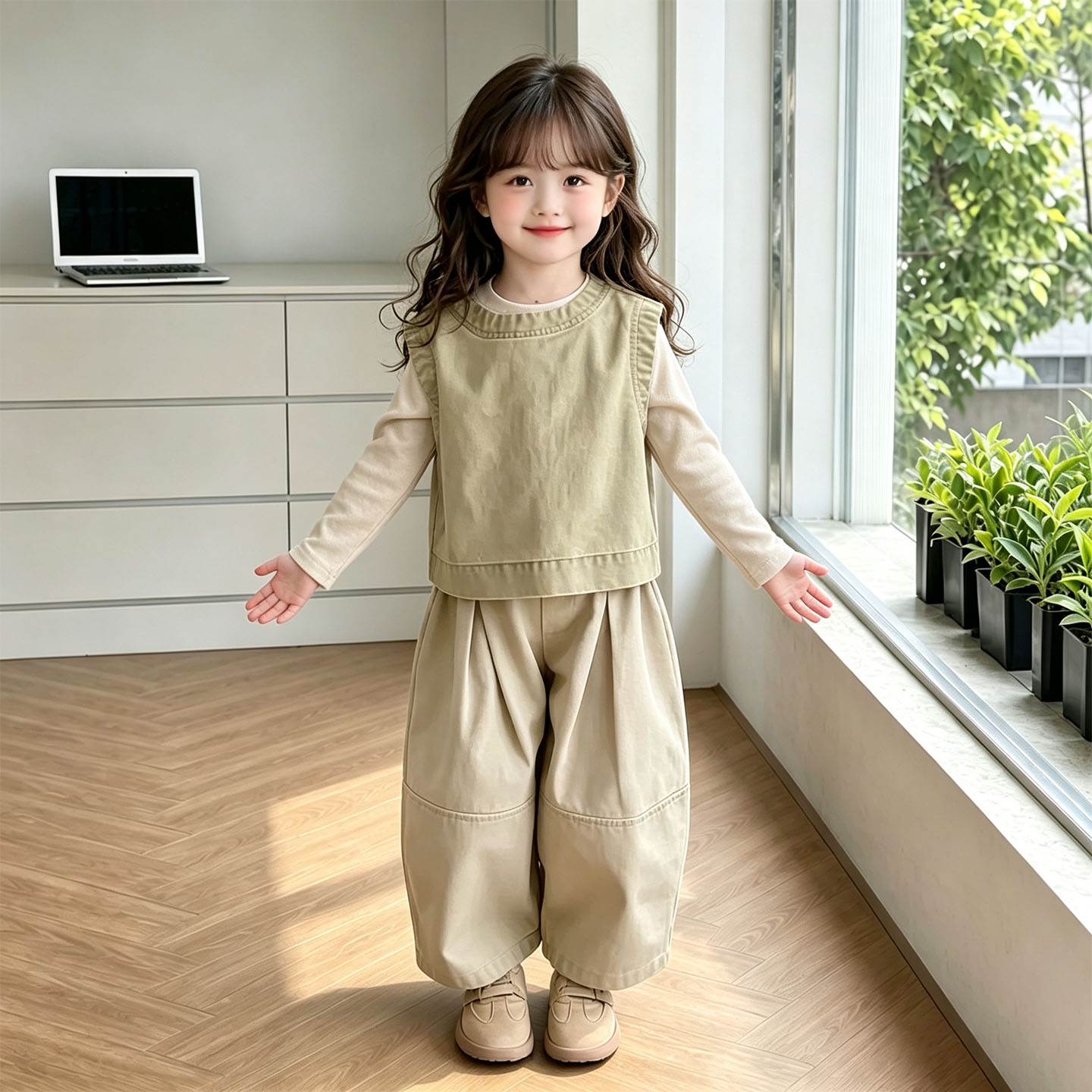 女童秋季新款马甲打底工装三件套图片